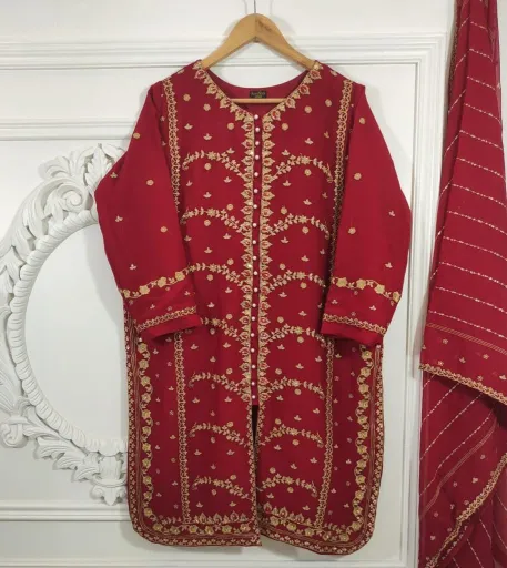 Pakistani Chiffon Stitched 2 Pcs _ Maroon 